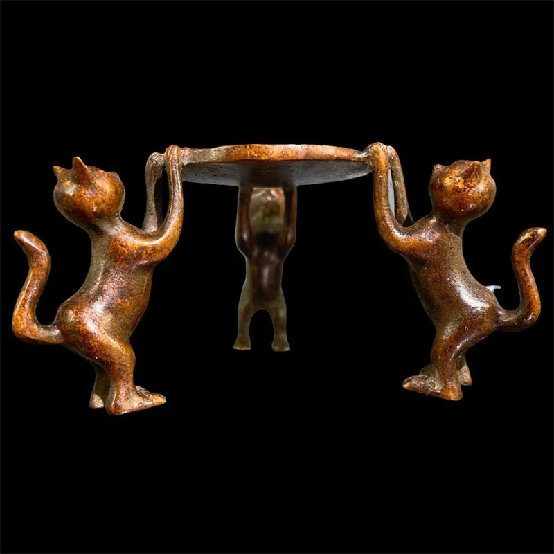 Antique Old Brass Three Cats Animal Statue Table Decorations Copper Candlestick Party Party Living Room Home Decoration Crafts