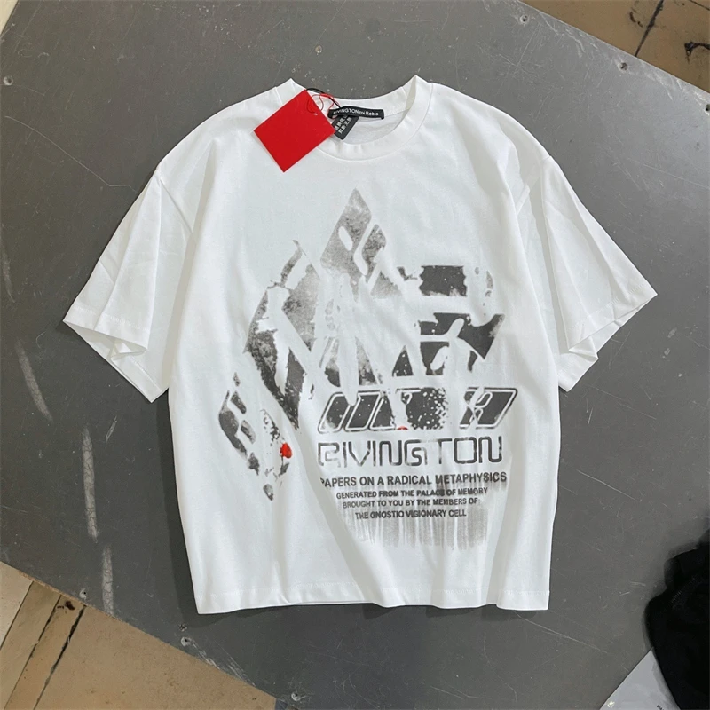 

New RRR123 High-quality Geometric Pattern Letter Print Vintage Street Sports Casual Loose Cotton Short Sleeved Men's T-shirt