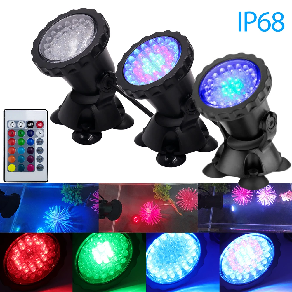 IP68 Waterproof Underwater LED Lights 12V RGB Multicolour Aquarium Light Garden Fountain Pond Fish Tank Swimming Pool Spot Lamp