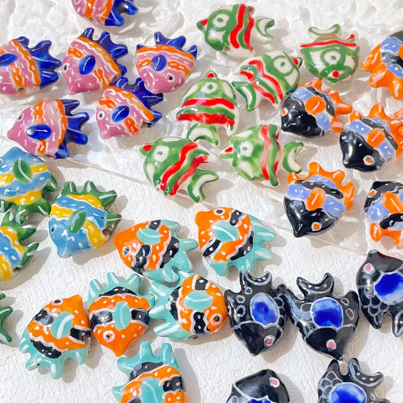 New 5pcs Ceramic Beads 18*23mm Hand Painted Deep Sea Fish Tropical Fish Shape Spacer Bead for Jewelry DIY Bracelet Accessories