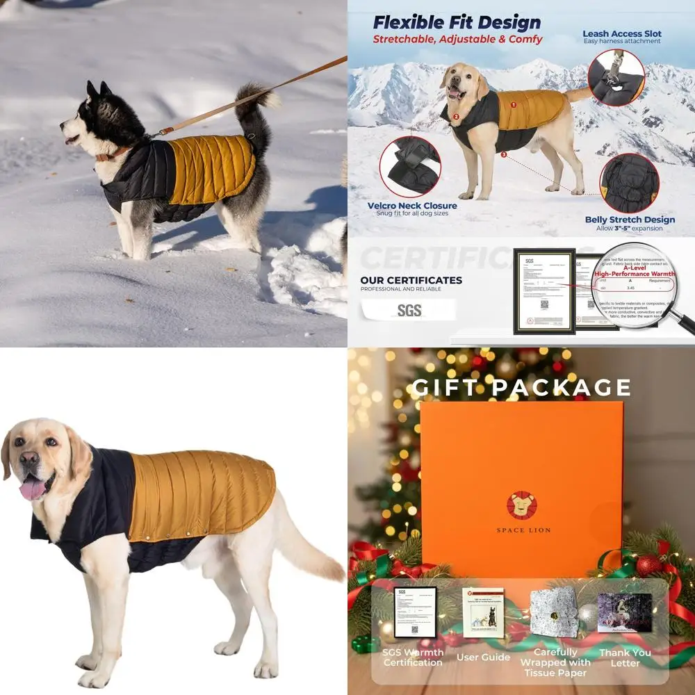 

Зимняя собачья куртка в стиле чая пуэр, прочная для улицы, легкая и регулируемая для крупных собак, черный/хаки, размер 24/2XL