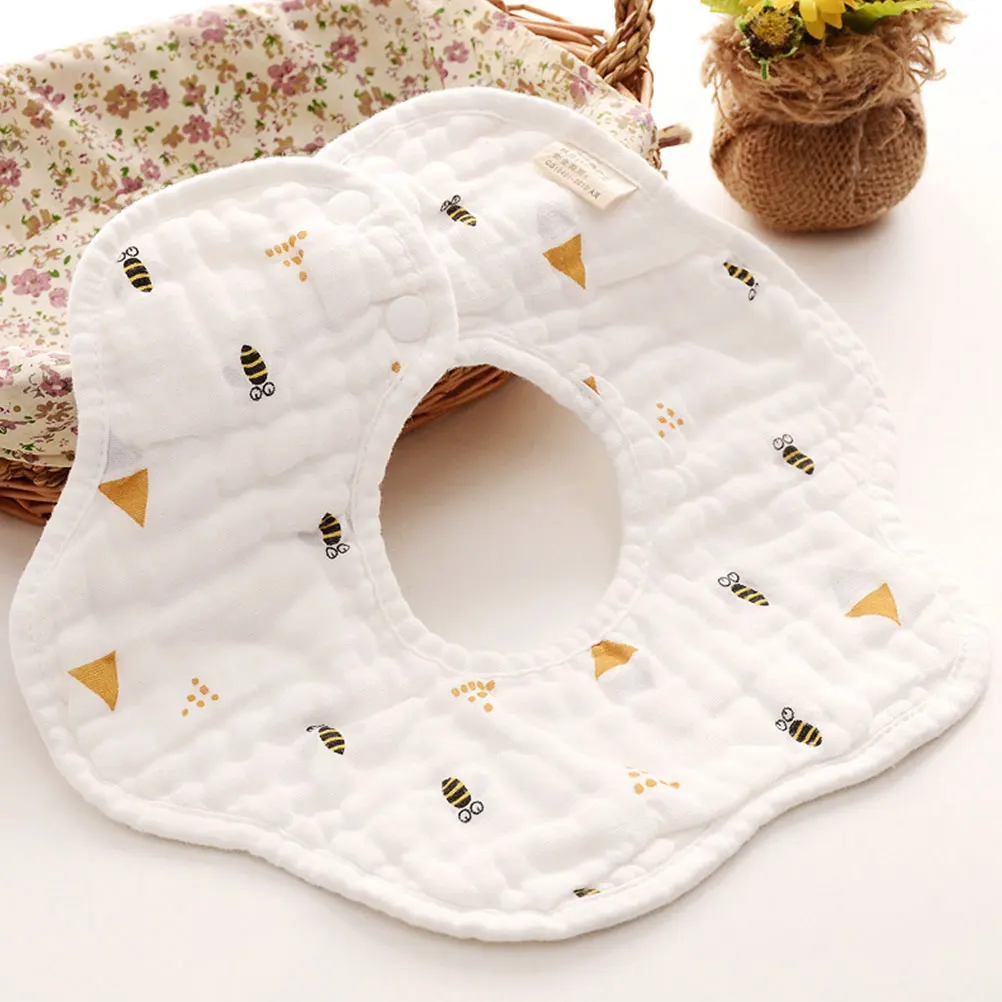 

3pcs 8-Layer Pure Cotton Gauze Baby Bibs Watermelon Kiwi Bee Pattern Comfortable Saliva Towel For Infants Soft Breathable