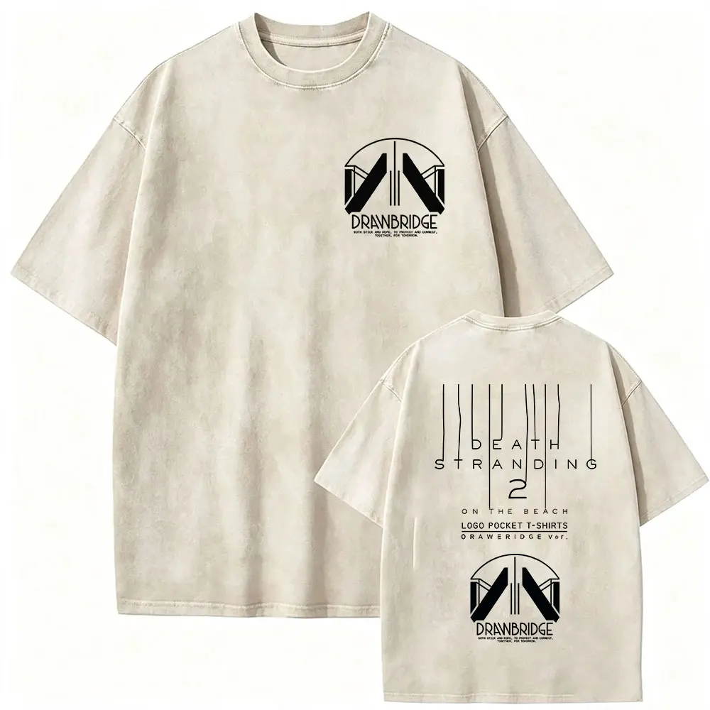 Game Death Stranding 2 Vintage Washed T Shirts DHV MAGELLAN Double Sided Print T-Shirt Men Women Fashion Oversized Cotton Tshirt