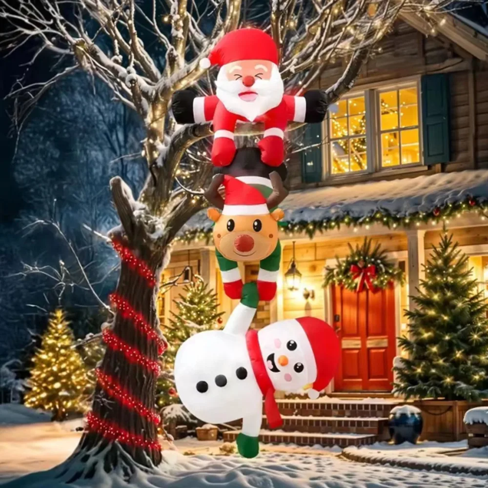 2.4M Inflatable Christmas Stacked Santa Elf Snowman with LED Lights, Climbing Blow Up Xmas Decor for Shop Window Yard Garden Indoor Outdoor Holiday Party Decoration