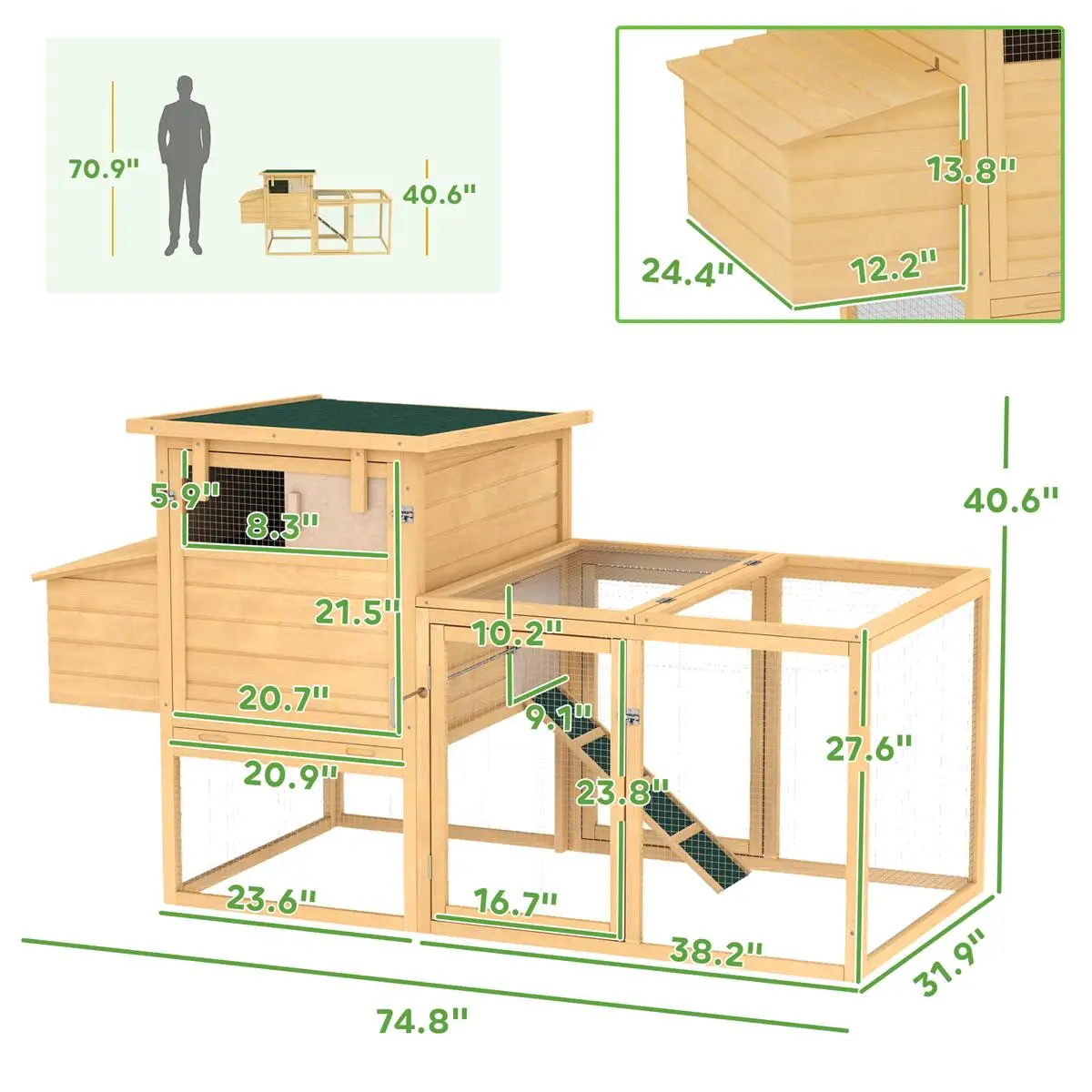 Premium Wooden Chicken Coop for Backyard Poultry - Spacious, Durable & Easy  Assemble