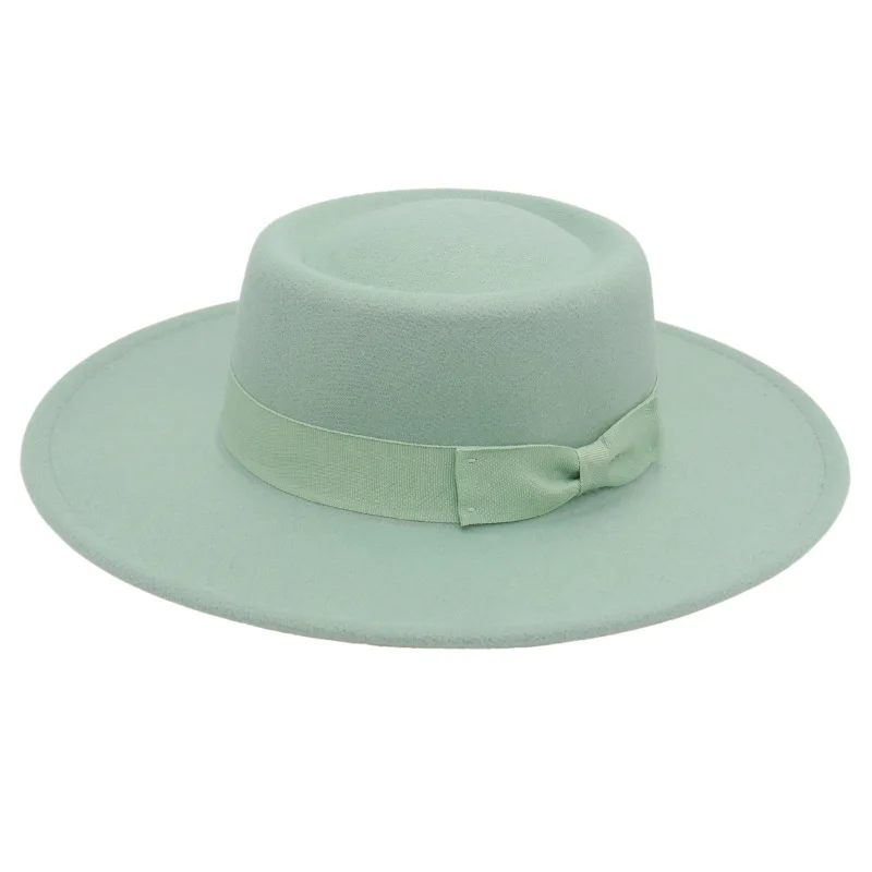 

Fashion Korean Wool Hat Women Winter Wide Brim Bow Knot Fedora Casual Warm