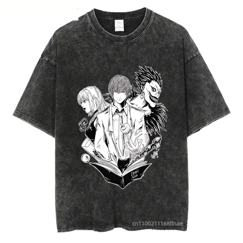 Street Dance Clothing, Printed Anime Washed Short Sleeved T-shirt, Men's and Women's Street Hip-hop Stage Performance Costumes