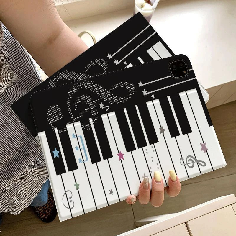 Black White Piano Note Star Tablet Case For iPad Pro 11 12.9 13 A16 M2 M4 M3 M5 Shell 5/6/7/8/9/10/11th Mini Air 3 4 5 6 Cover view 5