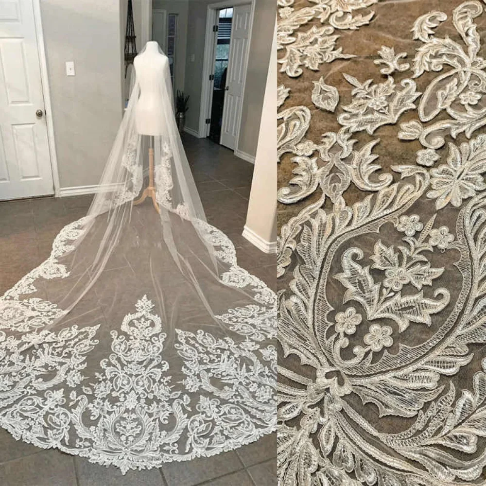 

Dreamy Bridal Veils 3M Long Cathedral Applique Lace One Layer Wedding Veil With Comb Wedding Accessories Customized