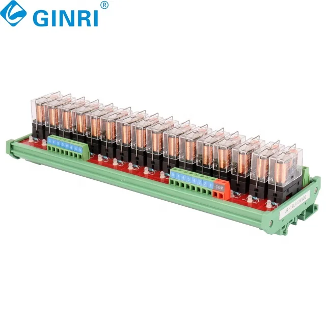 GINRI DIN Rail Mount DC 12V 24V Control 16 SPDT 10Amp Pluggable G2R-1 Power Relay Module