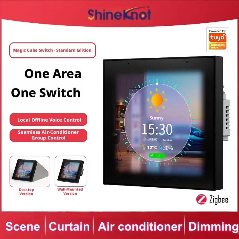 Shineknot Tuya No Engraving Full Screen Switch Scene/Curtain Air Conditioning Dimming Voice Intelligent Control Panel Lcd Screen
