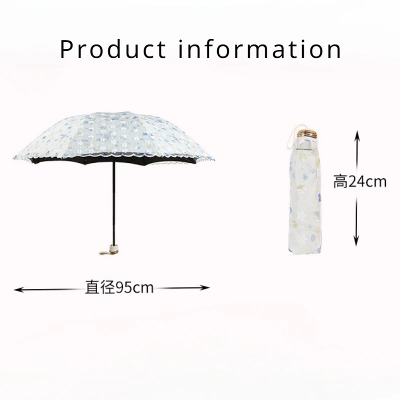 Japanese Aesthetic Floral White Mesh Cover Sun Umbrella Women Travel Walk Shopping UV Proof 3-fold Manual Flower Rain Umbrella