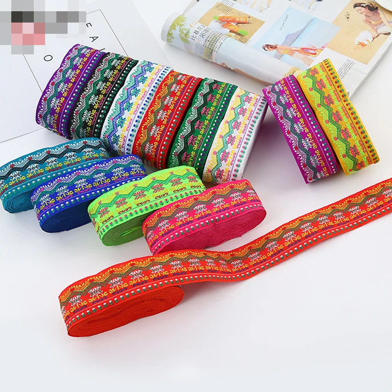 

Colorful Ethnic Style Lace Trim Dragon Embroidered Jacquard Ribbon Polyester Trim for Ethnic Clothing Accessories