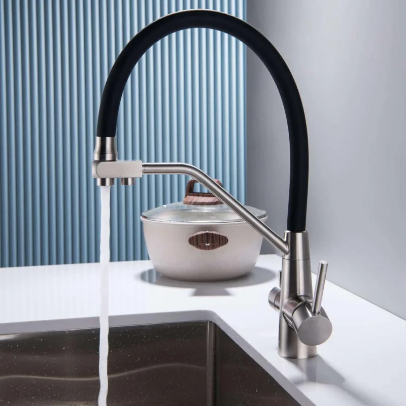 

Water Filter Kitchen Faucet Brass Drinking Filtered Crane Dual Spout Mixer 360 Degree Rotation Water Purification Sink Taps