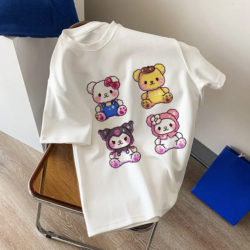 Sanrio T-shirt Women Cotton Y2K Anime Hello Kitty Tees Shirts Kawaii Cartoons Casual Clothes Harajuku Oversized Streetwear Tops