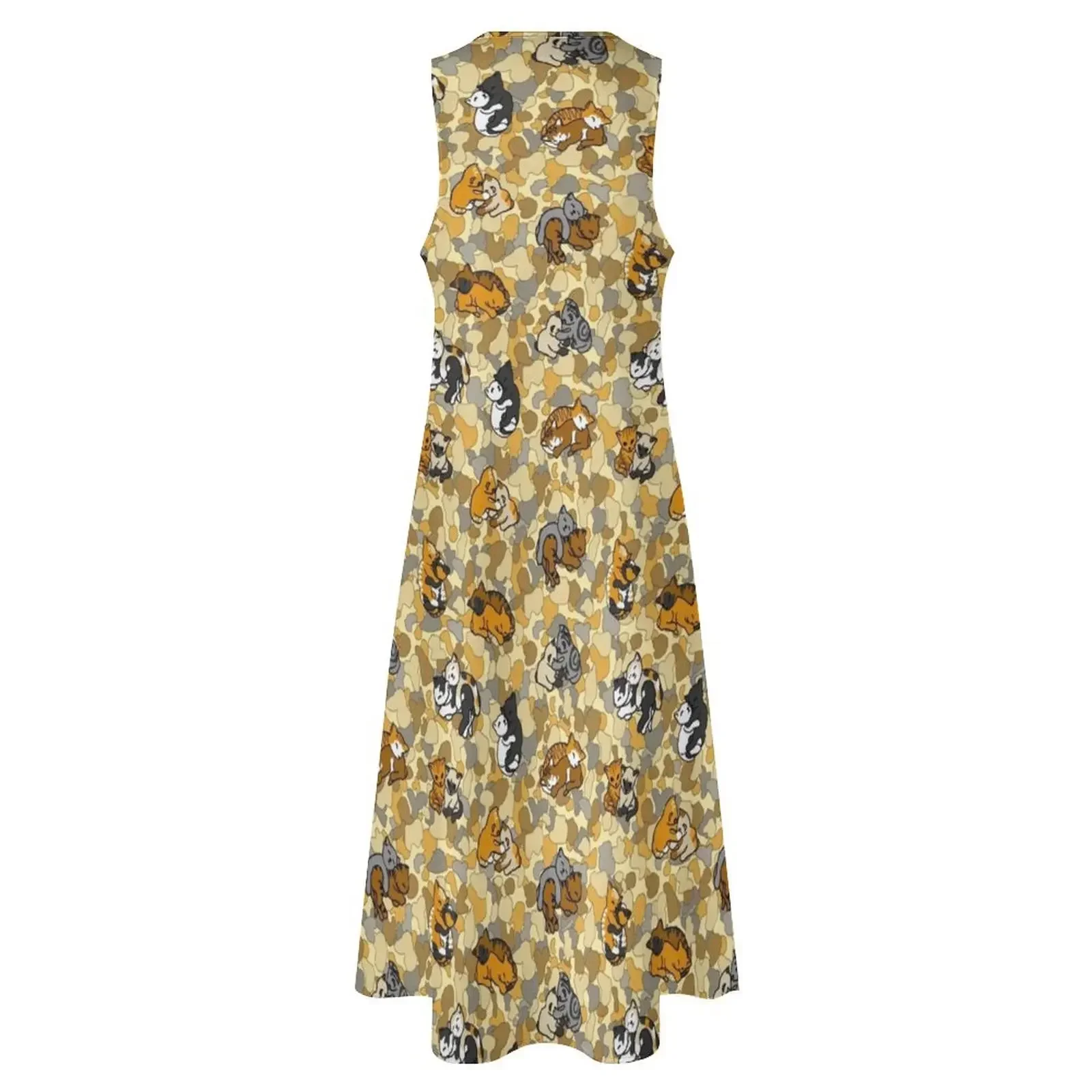 Abraçando gato camo natural marrom amarelo laranja cinza vestido longo verão vestido feminino 2025 vestido vintage sexy para mulher