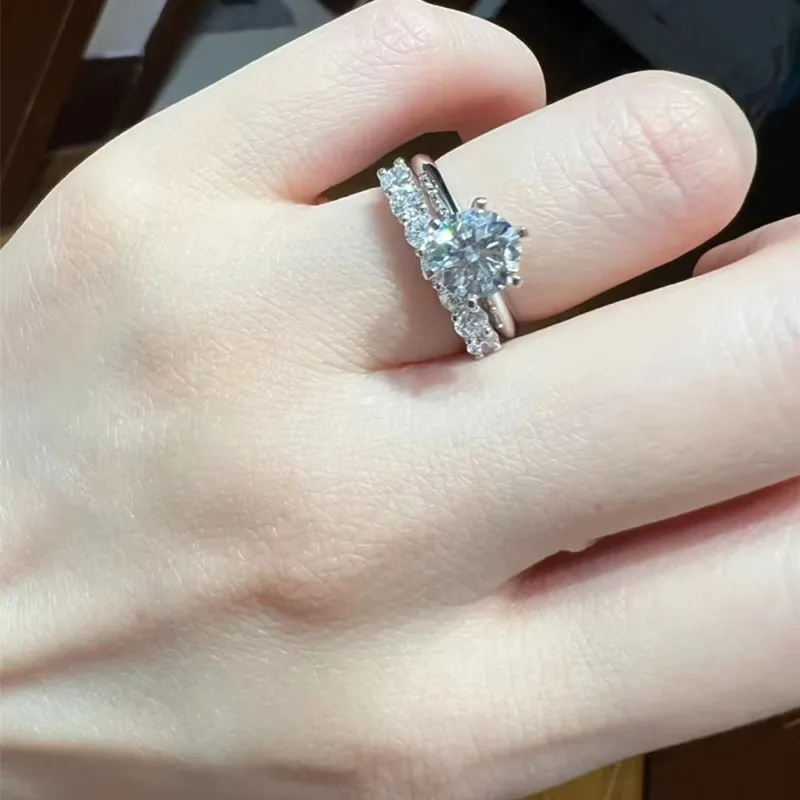 

Прямой ремешок со снежинкой, кольцо с шестью зубцами, женское кольцо с муассанитом 1 карат, платина PT950, прямая лента, приятная для пальцев, без дискомфорта