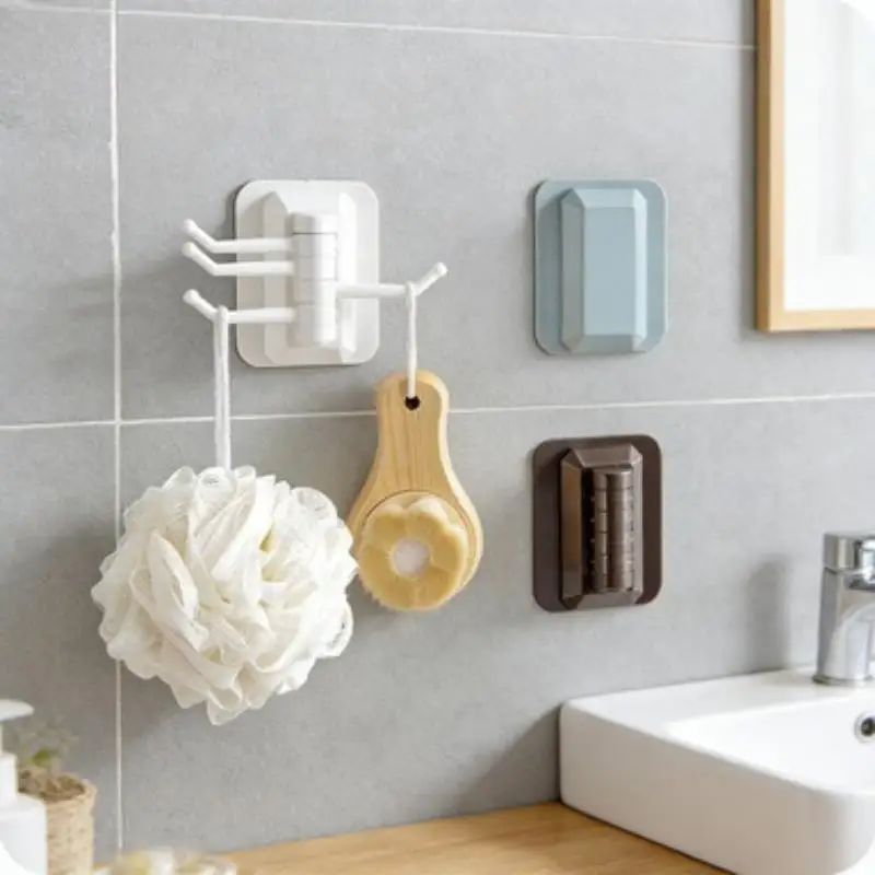 2Pcs Multi Purpose Rotary Hook Strong Adhesive Towel Rack Bathroom Wall Shelf