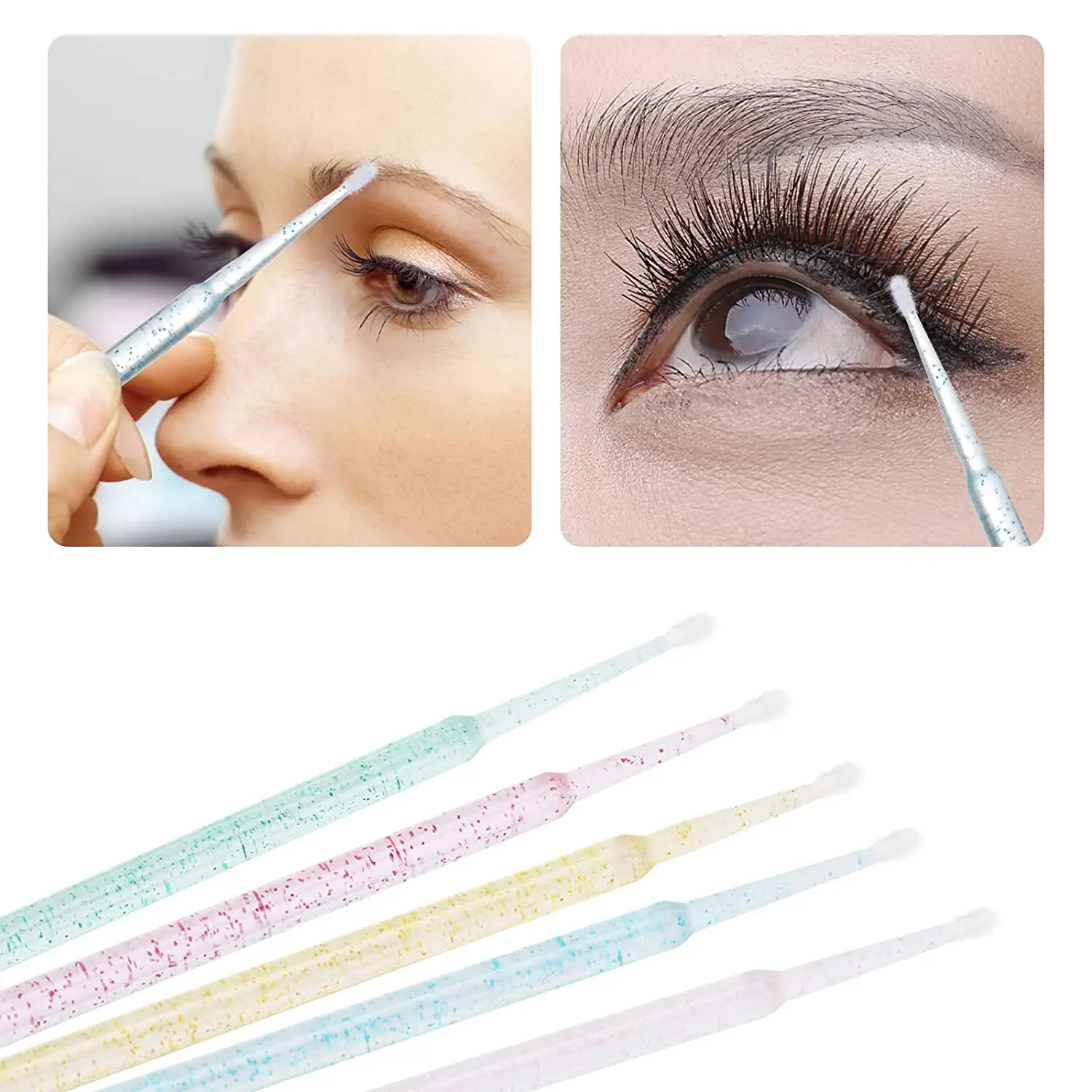 500 stücke Micro Tupfer Rosa Glitter Sauber Einweg Individuelle Applikatoren Wimpern Verlängerung Kristall Micro Pinsel