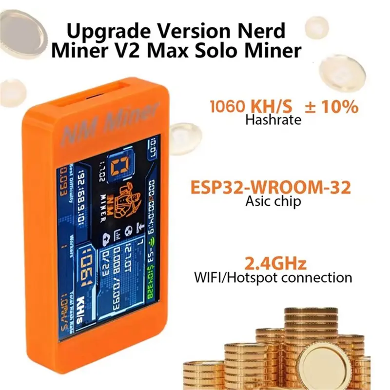 Ingenious-Nerdminer V2 1060 KH/S Bitcoin Solo Miner 2.8 "شاشة ملونة BTC Crypto Mining للاستخدام المنزلي ترقية جهاز اليانصيب بيتكوين