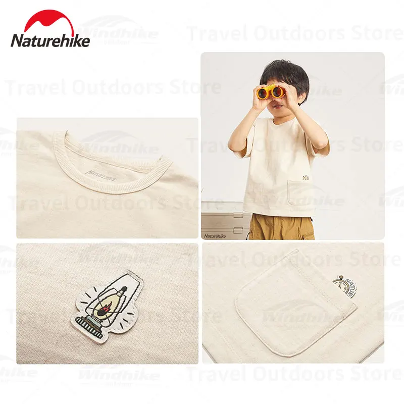 Naturehike Kid's 100% Cotton Short-sleeved Tees Boys/Girls Casual T-shirt Outdoor Travel Simple Tops with Pocket