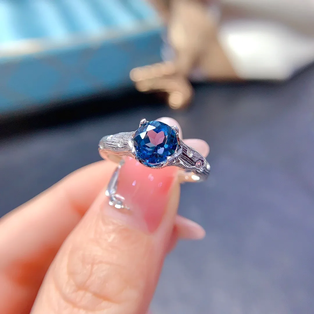 

Новое кольцо с натуральным лондонским синим топазом и стерлингового серебра S925 в стиле ретро, бесплатная доставка