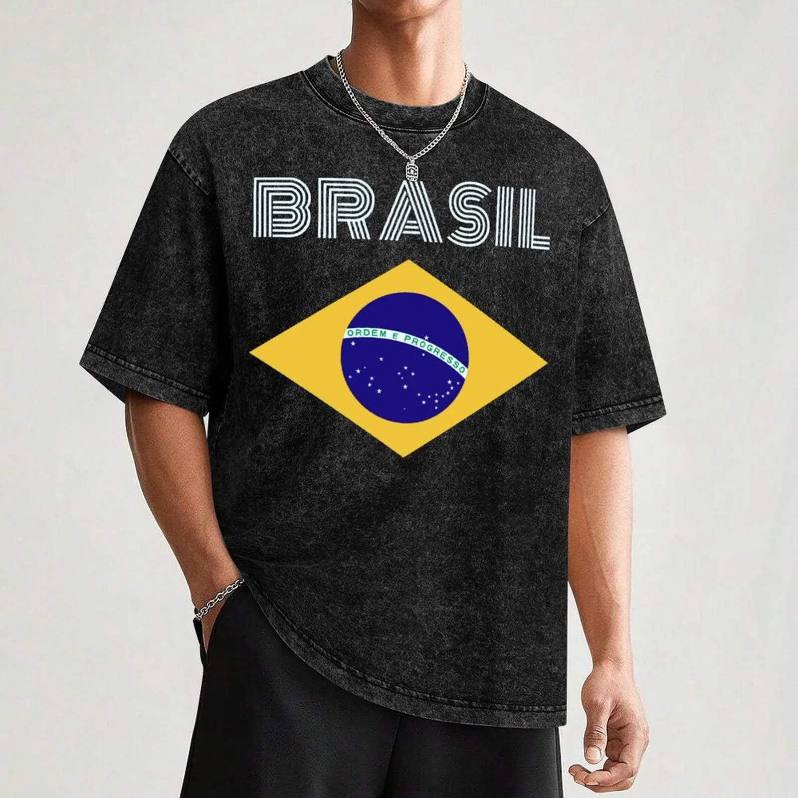 البرازيل - علم البرازيل - Bandeira do البرازيل تي شيرت الملابس الجرافيك تي شيرت خمر شخصيات كرتونية المجهزة تي شيرت للرجال
