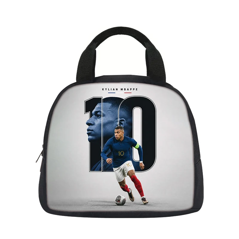 M-Mbappe School Handbag Insulated Lunch Bag Football Star Student Bento Food Container Bags Reusable Thermal Cooler Lunch Box