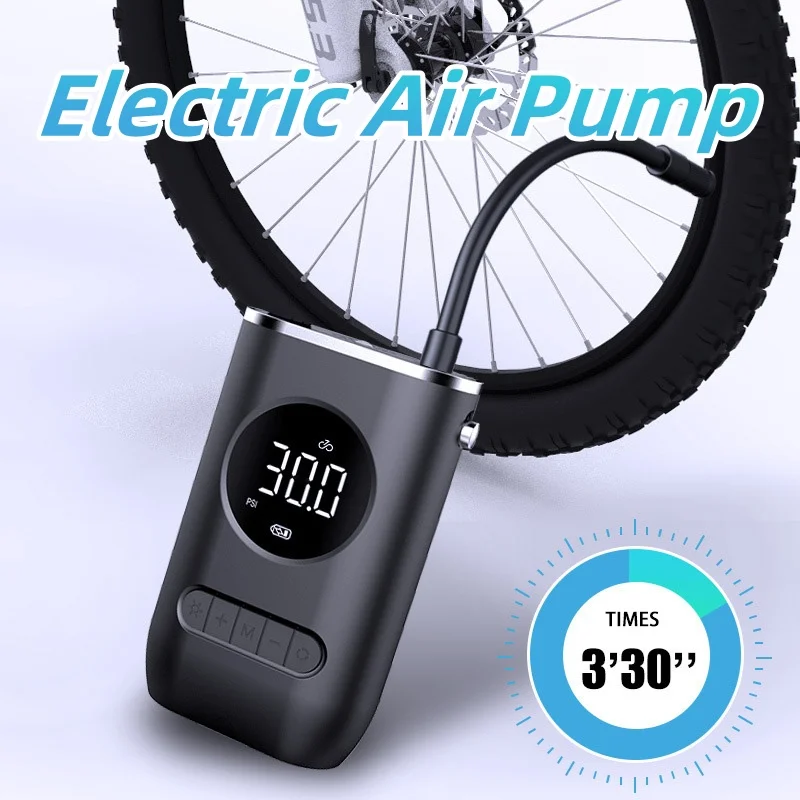 

Портативный мини-электрический воздушный насос для автомобильных шин, велосипедного шара, быстрый надувной насос, автоматическая остановка, цифровой дисплей, светодиодный светильник, зарядка аккумулятора
