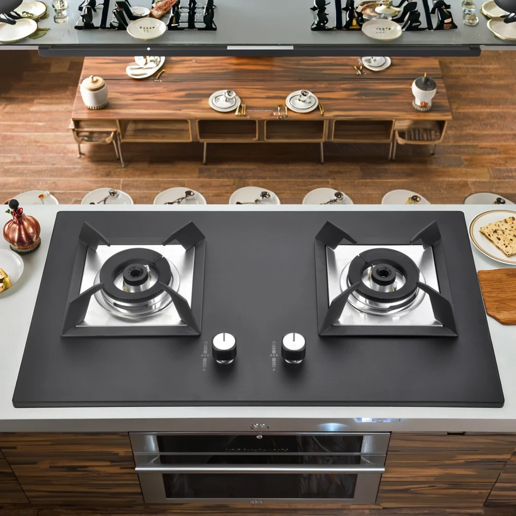 2-Burner Gas Stove - Happy Home Tempered Glass Built-in/Table Top Cooktop for Household Kitchens, Energy Efficient