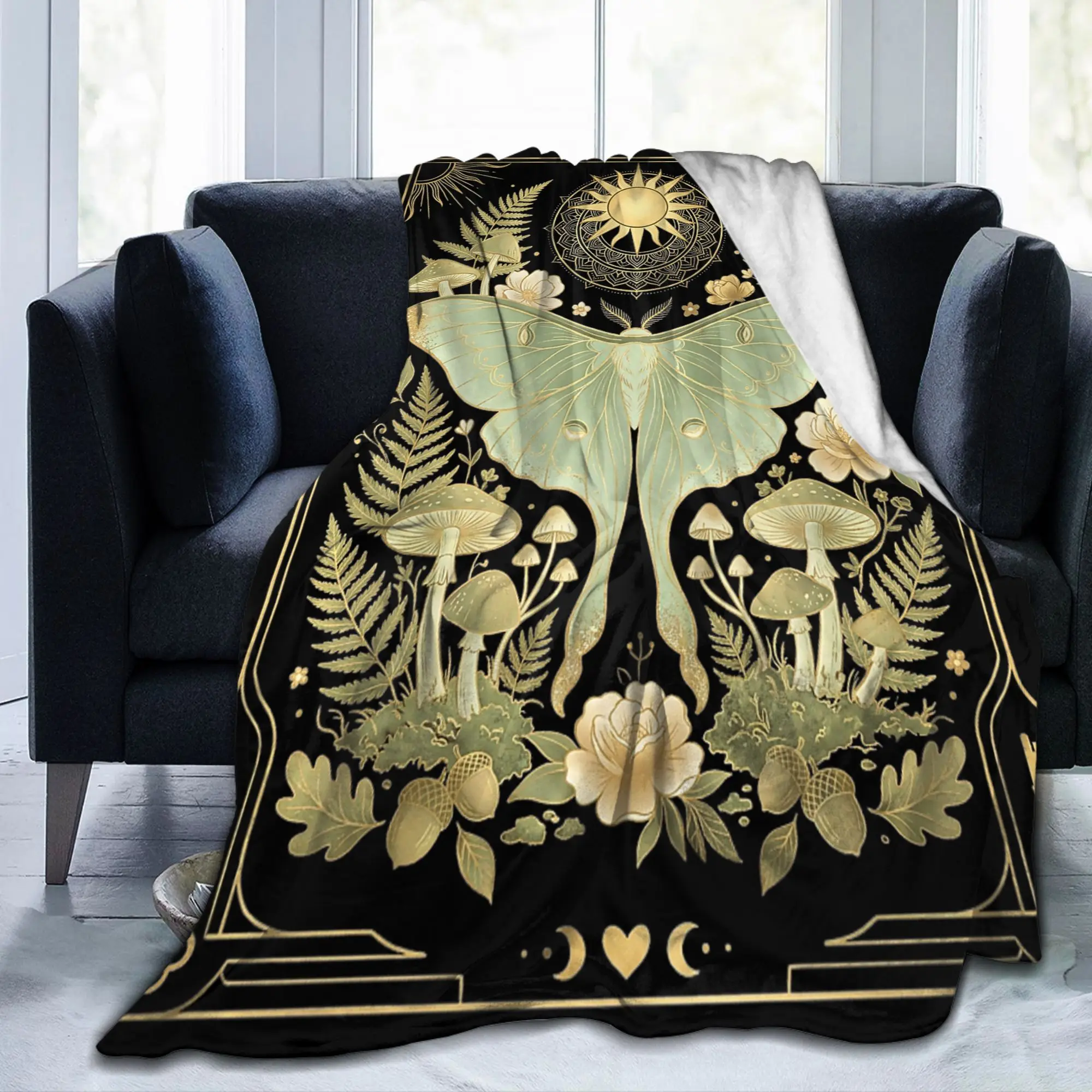 Goblincore Moth Tarot Card Moon Flowers Flannel Blanket Cottagecore Vintage Bedding Throw Blankets Couch Soft Gift Breathable