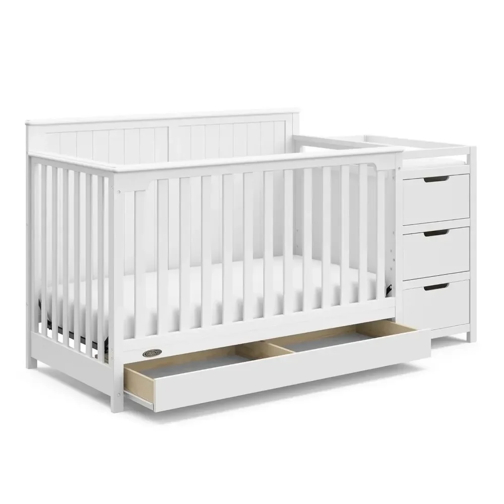 

5-in-1 Convertible Crib and Changer with Drawer (White) – GREENGUARD Gold Certified, Crib and Changing Table Combo