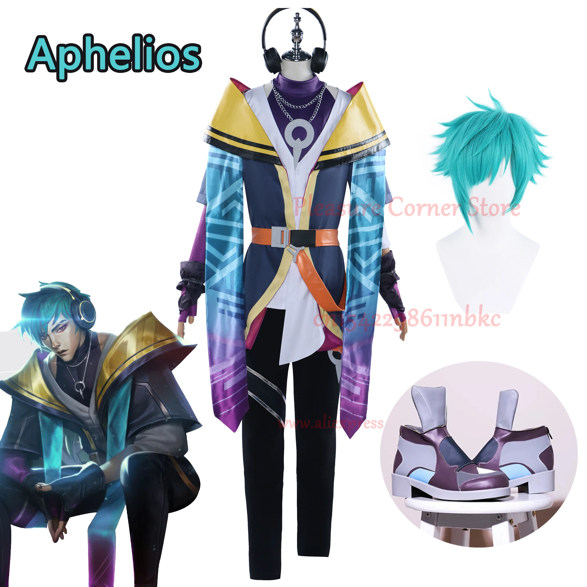 Game LOL Heartsteel Aphelios Alune Cosplay Costume Full Set Shoes Wig Uniform Outfits Aphelios Alune Heart Steel Cosplay Suits