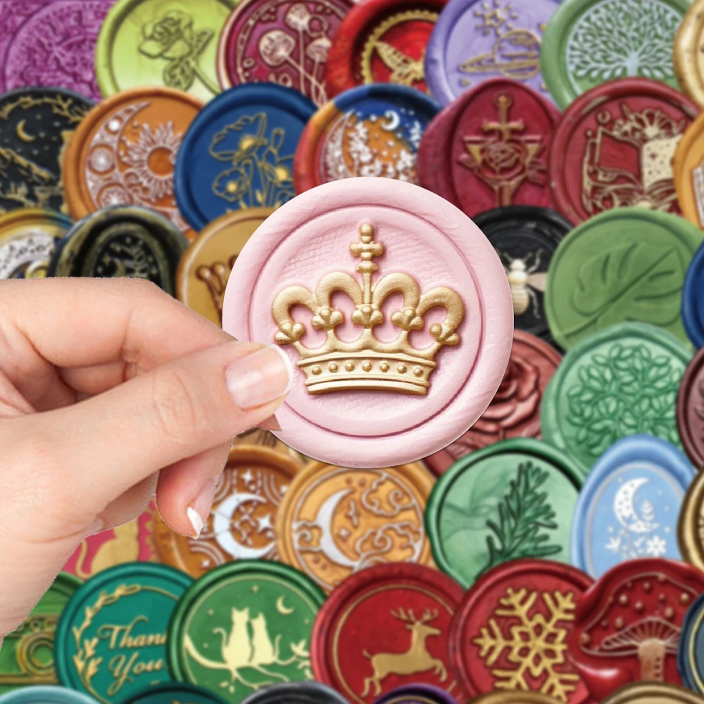 64pcs Retro Sealing Seal Sticker For Laptop Luggage Journaling Bicycle Helmet Envelope Label Decoration Sticker DIY Decal Gift