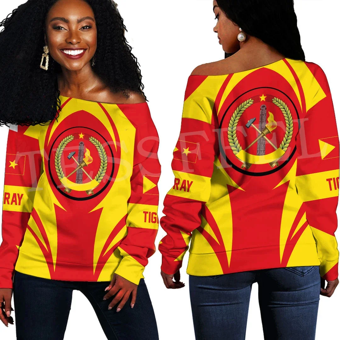 

Tessffel Africa Country Tigray Flag Retro Native Tribe Off Shoulder Sweatshirt Long Sleeve 3DPrint Harajuku Women Funny Casual H