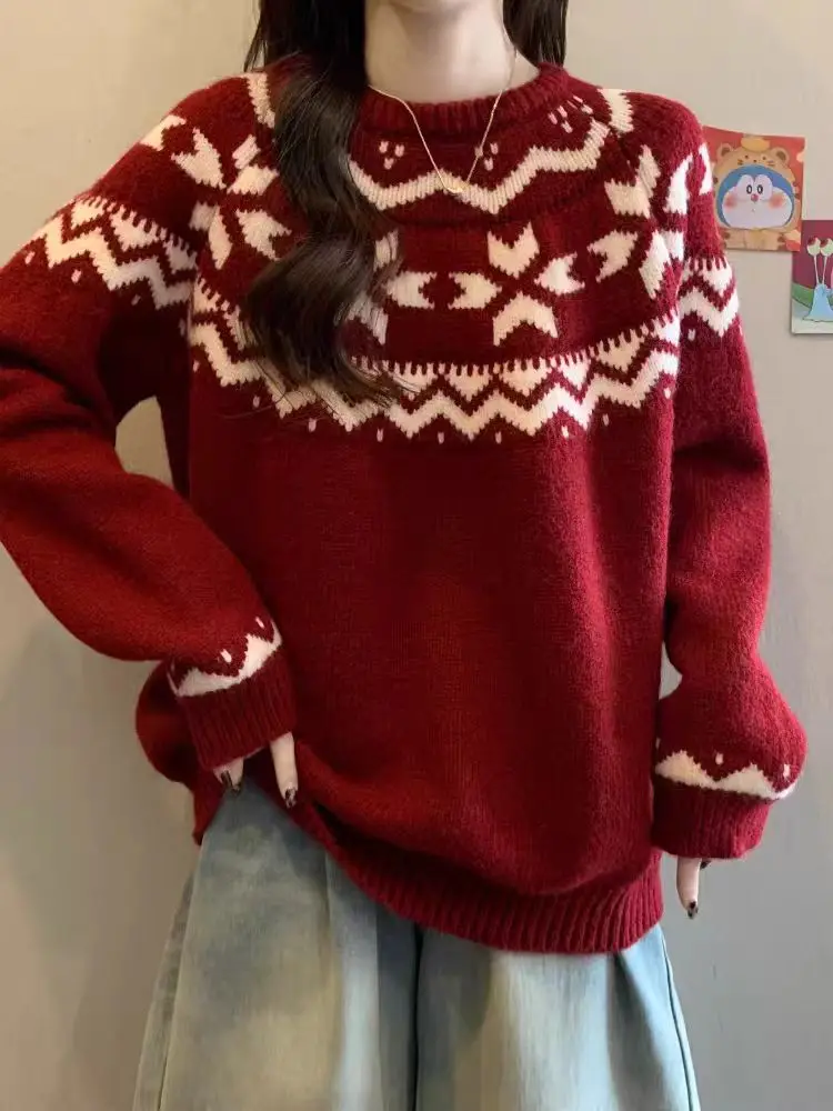 

100% Merino wool women's pullover long sleeved sweater new knitted European and American trend spring and autumn O-neck sweater