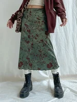 Harajuku Floral Print Long Skirt Vintage Low Rise Straight Midi Skirts for Women Autumn Basic All-match Skirts Ladies Y2k - Image 3