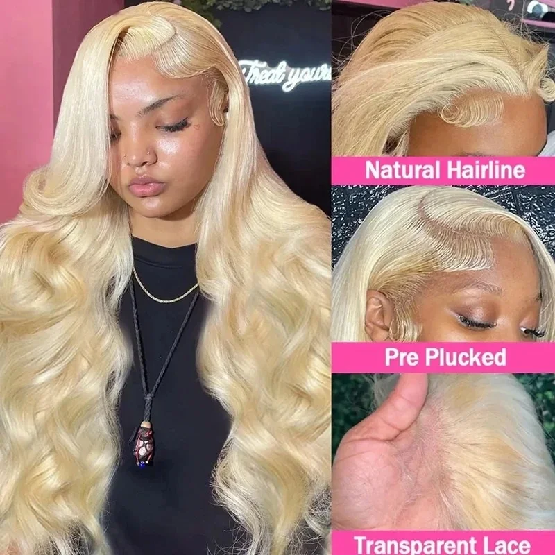 Perruque Lace Front Wig sans colle naturelle, cheveux humains, blond, 13x6, HD, 30 pouces, pre-plucked, avec baby hair, 4x4, 13x4