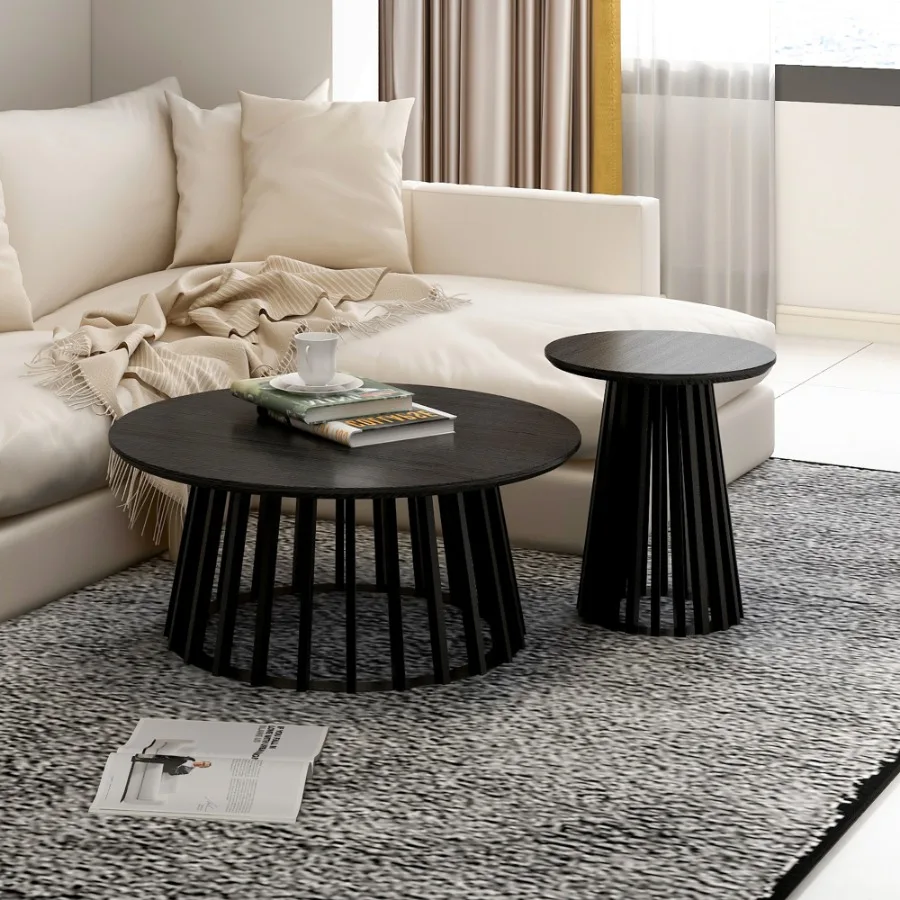 2 set Round Coffee Table Grille Molding, Minimalist Modern End-table Suitable for Bedroom, Living Room, Balcony