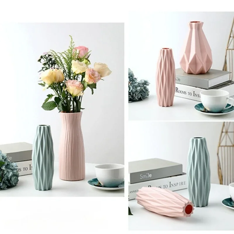 

1Pc Diamond Plastic Vase for Artificial Flowers, Faux Flowers, Fake Flowers - Imitation Ceramic Flower Pot, Thick & Durable, Per