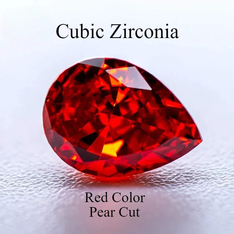 

Cubic Zirconia Stone 5A Grade Red Color Pear Shape 4k Crushed Ice Cut Synthetic Zircon Gems For High Quality Jewelry Making