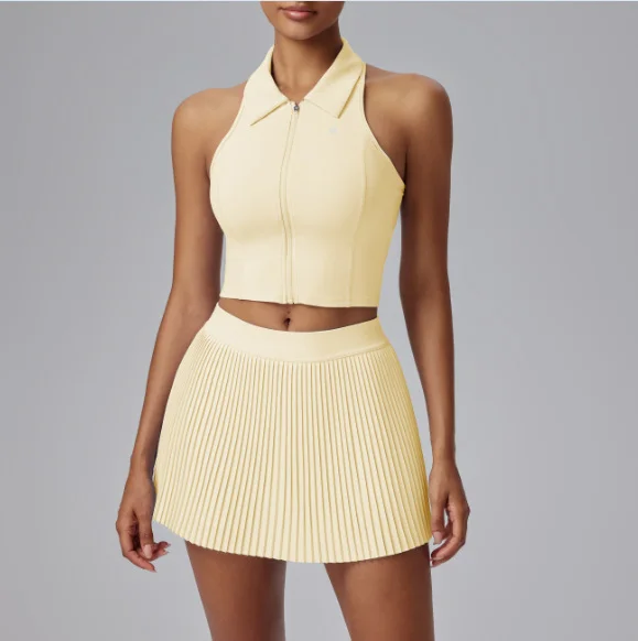 220gsm Pickleball Padel 2 قطعة الرياضة الصدرية التنانير مجموعة مع السراويل الصالة الرياضية اللياقة البدنية مخصص تجريب الملابس Skort ملابس التنس للنساء #3