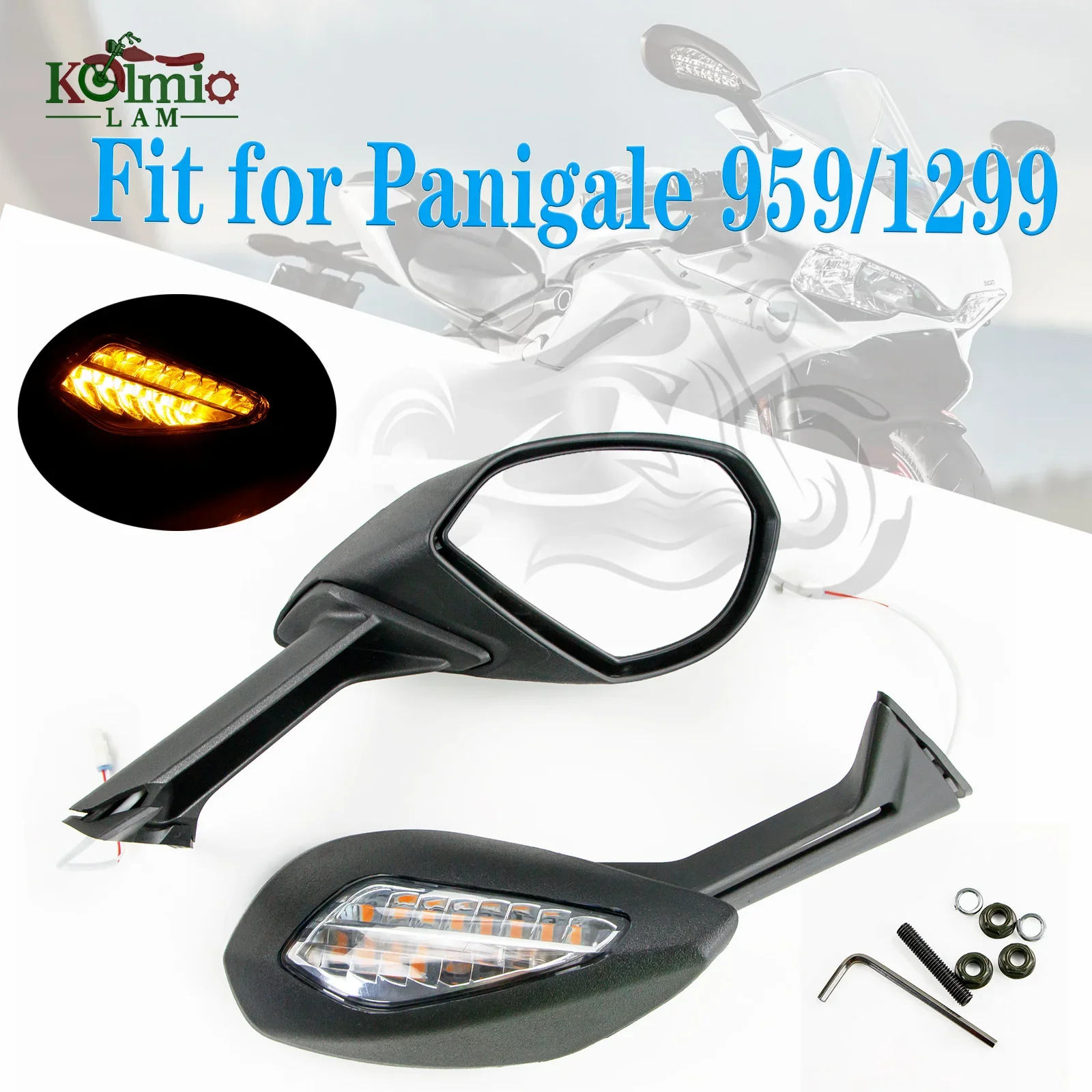 

Fit For 2015 - 2020 Ducati Panigale 1299 959 Motorcycle Rearview Mirror LED Turn Signals Light Black Mirrors 2016 2017 2018 2019