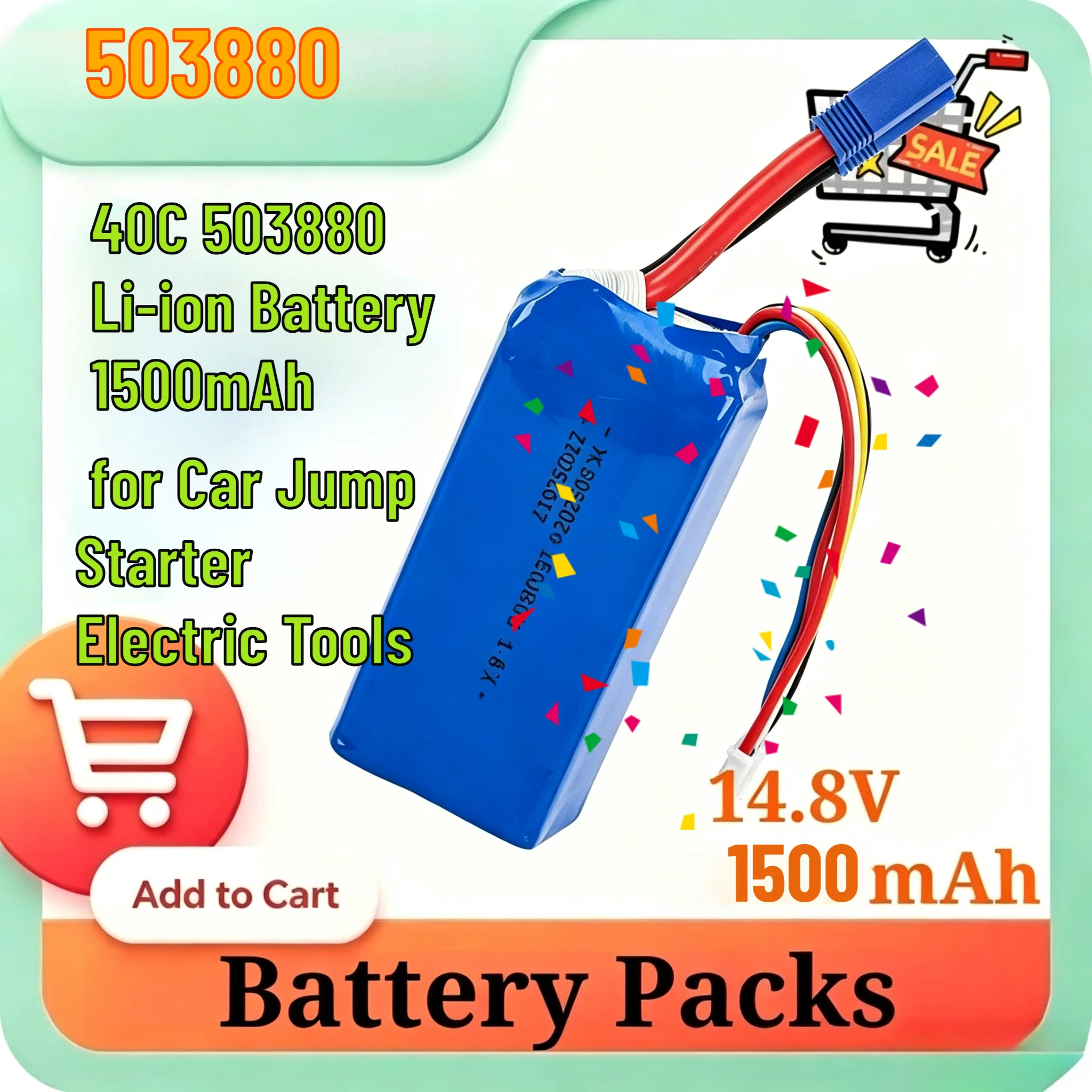 

High Power 40C 503880 Li-ion Battery 1500mAh Rechargeable Lithium Cell for Car Jump Starter Electric Tools