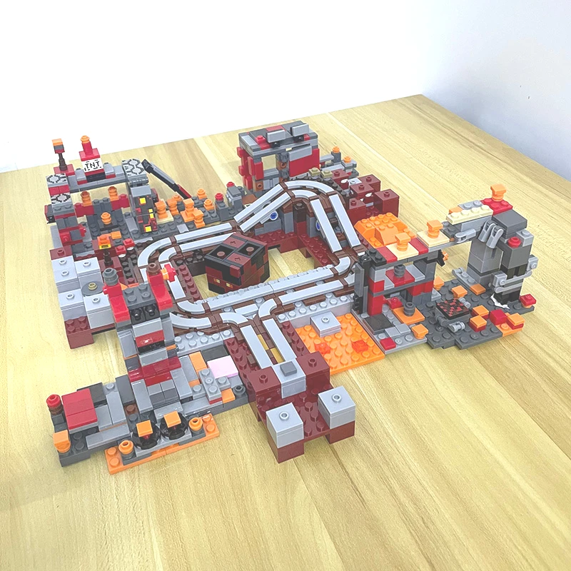 800+pcs 2 Change Hell Nether Railway Redstone Battle Model Building Blocks Toy for Birthday Christmas Gift