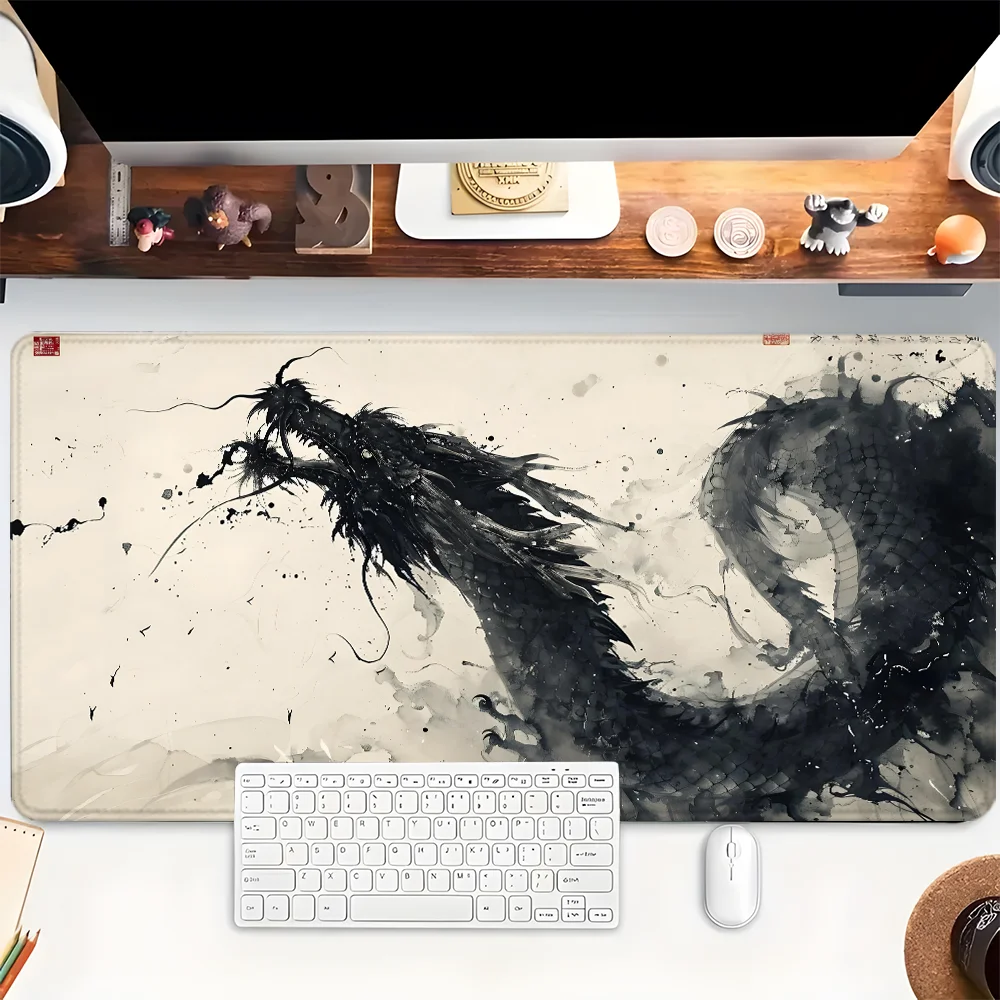 

Black Dragon Mouse Pad Ink Painting XXL Gaming Mousepad Rubber Base with Stitched Edge Non-Slip Desk Pad Large Desk Accessories
