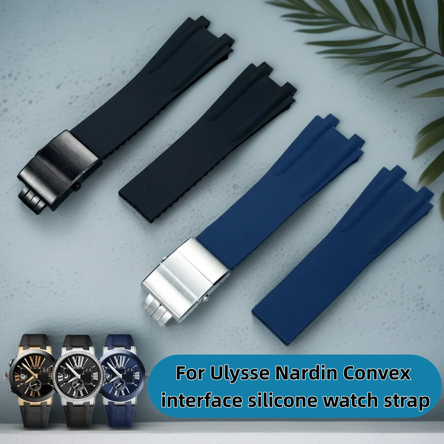 

Сменный силиконовый ремешок для часов Ulysse Nardin Executive, мягкий водонепроницаемый резиновый ремешок со складной пряжкой для дайвинга, черный, синий ремень