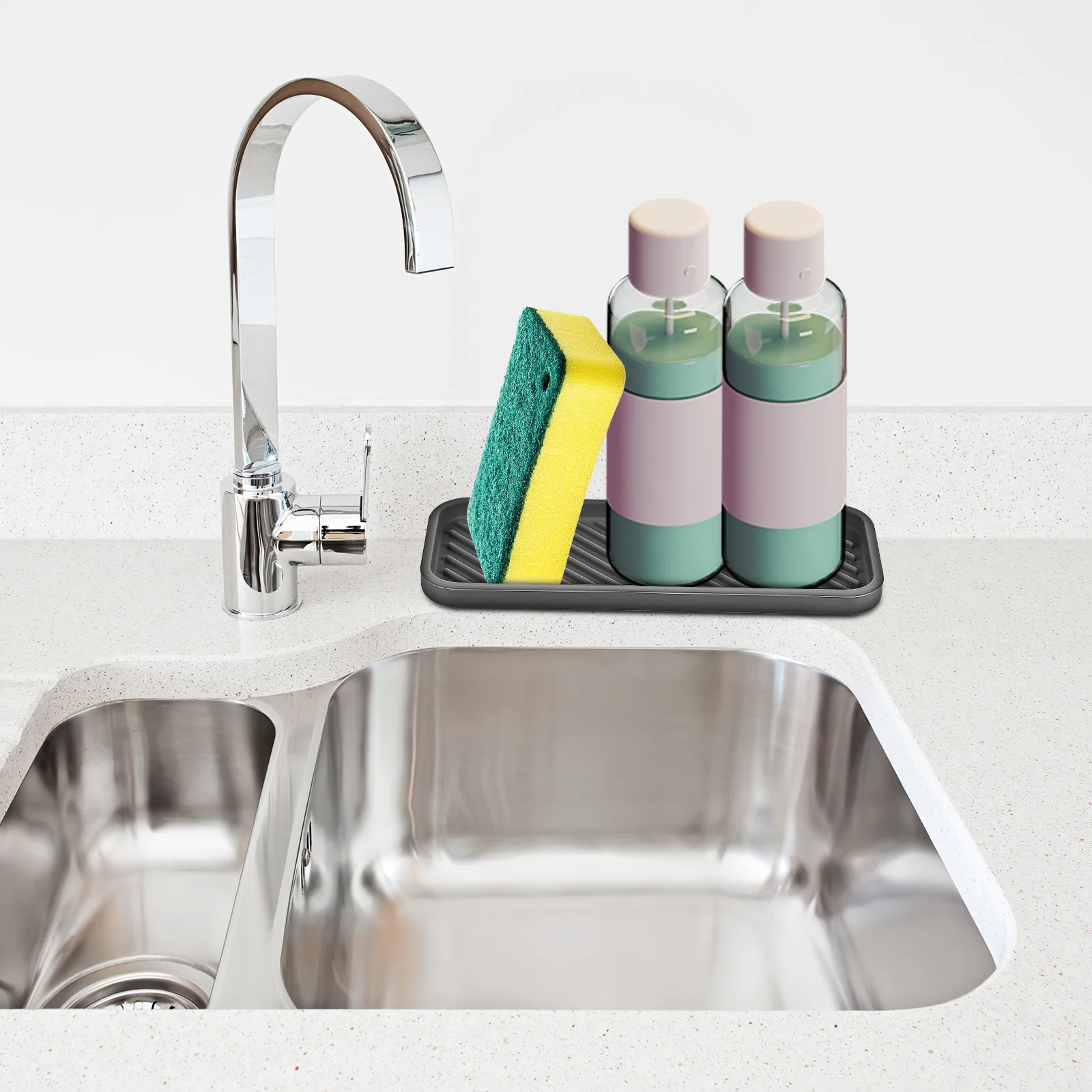 

2pcs Silicone Soap Box Holder Kitchen Sink Organizer With Drainage Bumps Non-Slip Sponge Tray For Bathroom Storage