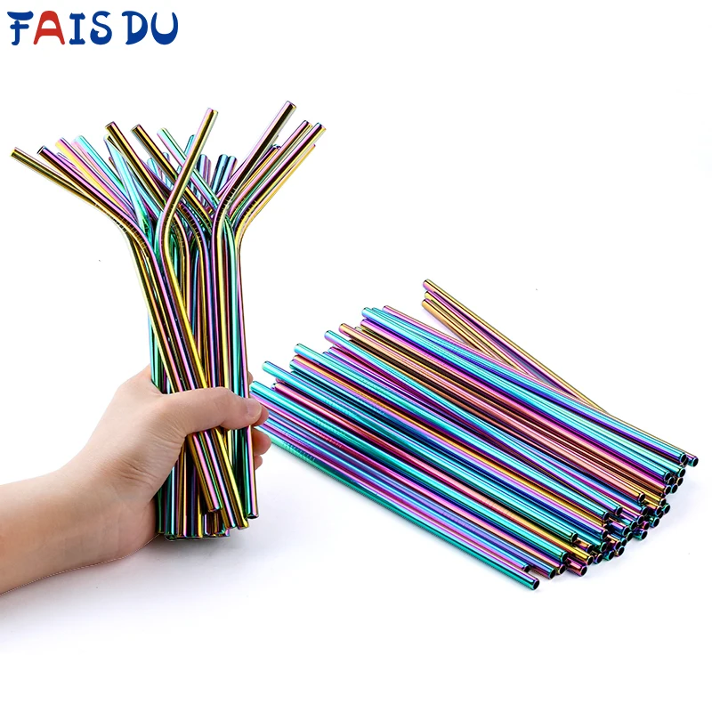 

FAIS DU 100PCS Reusable 304 Stainless Steel Drinking Straws Metal Straws Eco-friendly Party Cocktail Bar Accessories Drinkware