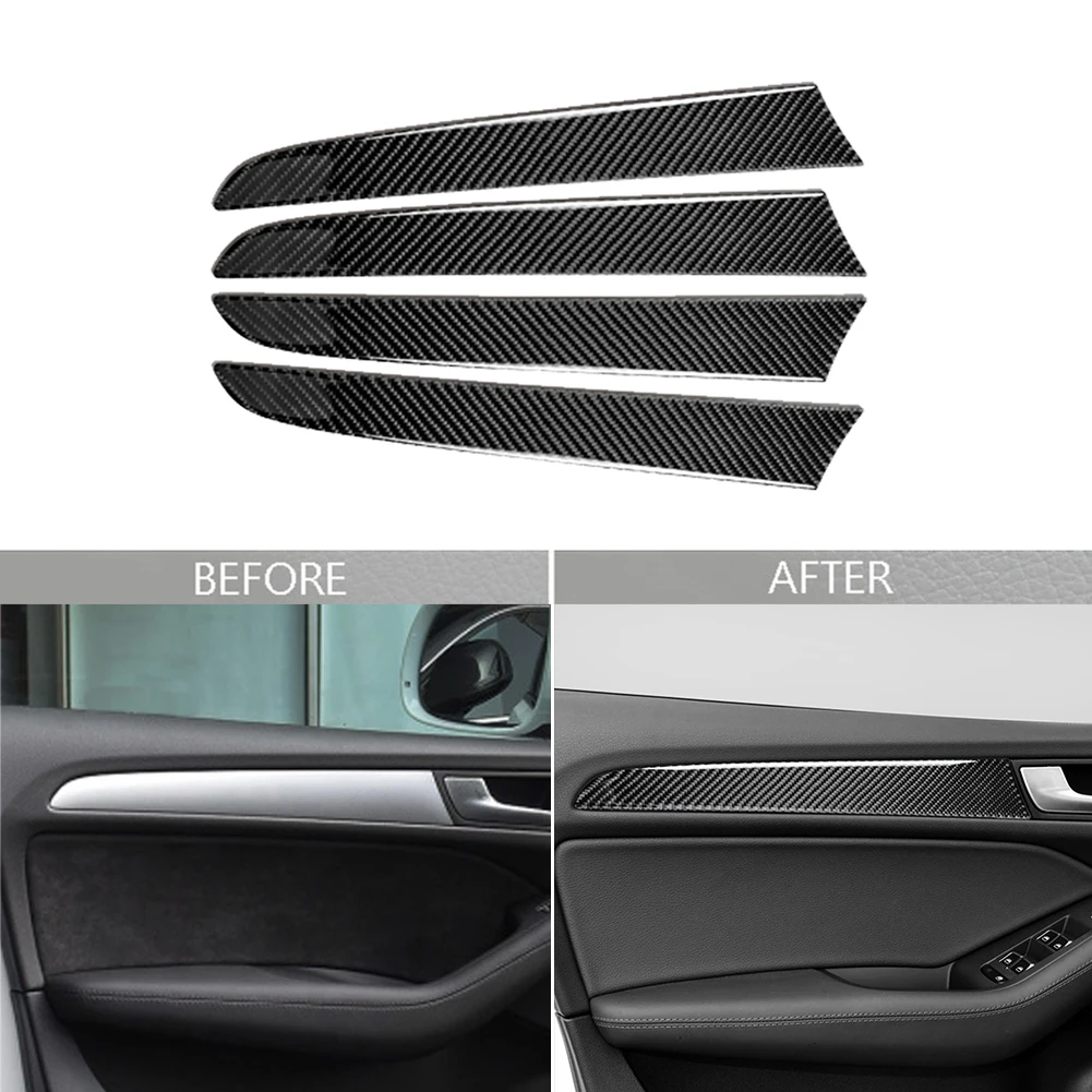 1/4pcs For Audi Q5 SQ5 8R 2009-2017 Carbon Fiber Car Interior Door Panel Trim Decorative Sticker Auto Accessories Styling